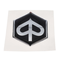 sticker logo voorscherm zwart/chroom zeskant 3d zwart piaggio, zip2000