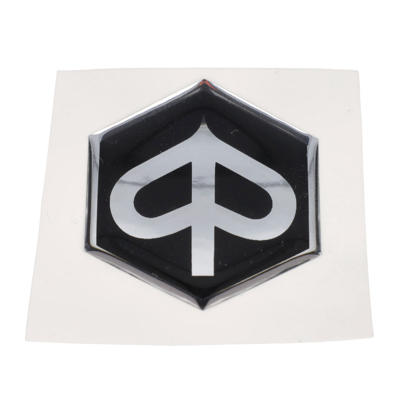 sticker logo voorscherm zwart/chroom zeskant 3d zwart piaggio, zip2000
