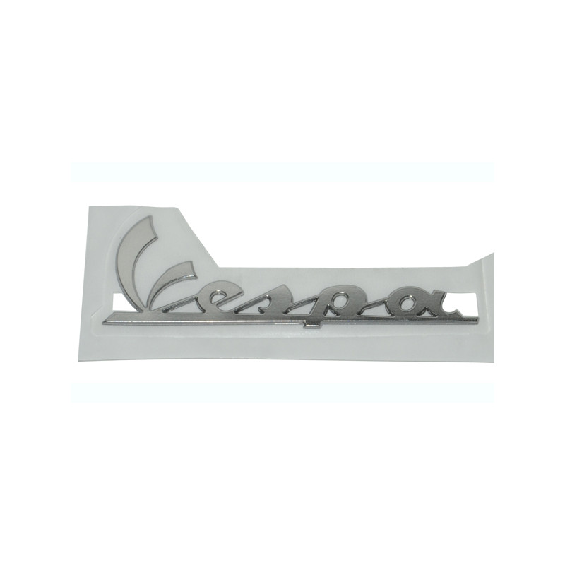 embleem Piaggio origineel woord [vespa] zijscherm chroom elettrica, gts alle mod., primavera, sprint 1b000944