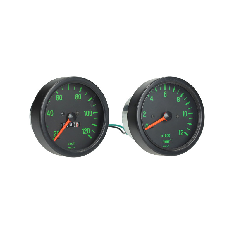km tellerklok + toerenteller set zwart/groen kreidler