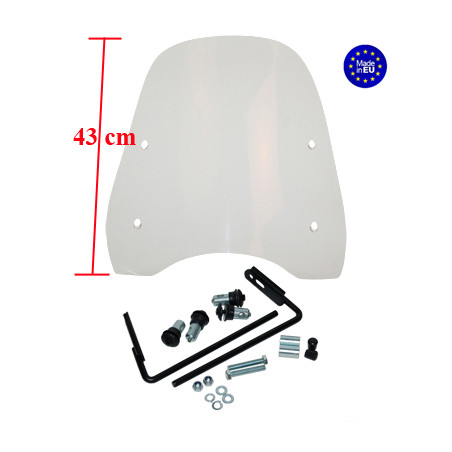 windscherm Regia met bevestigingsset hoog (made in EU) 43 cm helder baotian, BTC Roma, livorno, speedy, v-clic