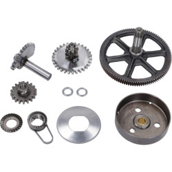 kickstart shaft set + front sprocket + clutch house as set 10-parts puch maxi