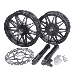 wheel set Fast Arrow Pro 11+12 insch +oversize brake disc set black matt piaggio, zip2000, zip 2t , zip 4t