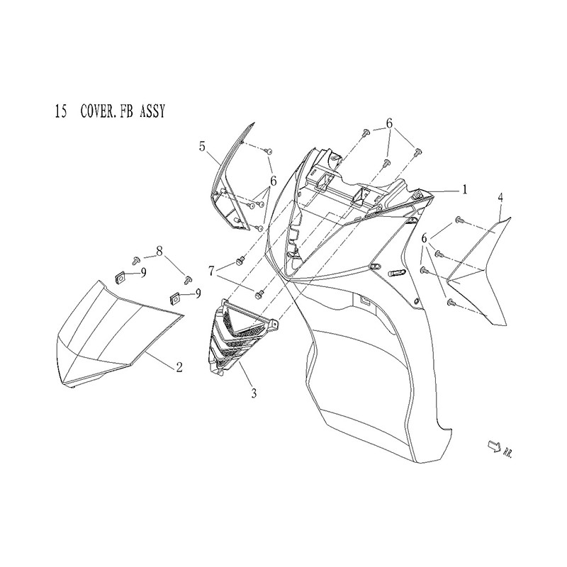 Zijkap rechts voor / Zwart