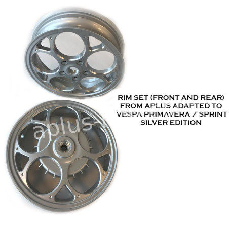 VELGEN SET APLUS (VOOR + ACHTER) PASSEND OP VESPA PRIMAVERA/SPRINT ZILVER EDITION