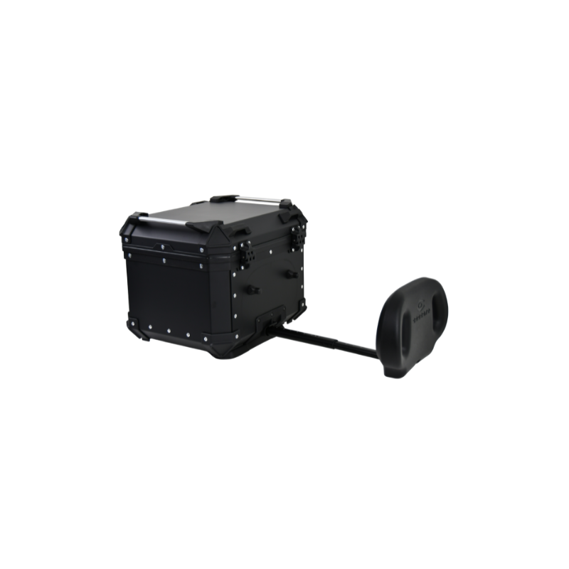 TOPBOX COOCASE ALUMINIUM ZWART 45L MET UITSCHUIFBARE RUGSTEUN