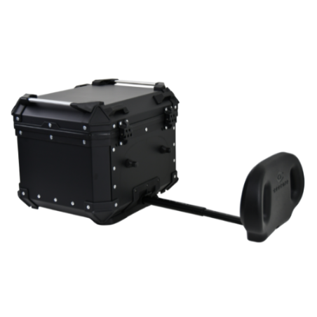 TOPBOX COOCASE ALUMINIUM ZWART 45L MET UITSCHUIFBARE RUGSTEUN