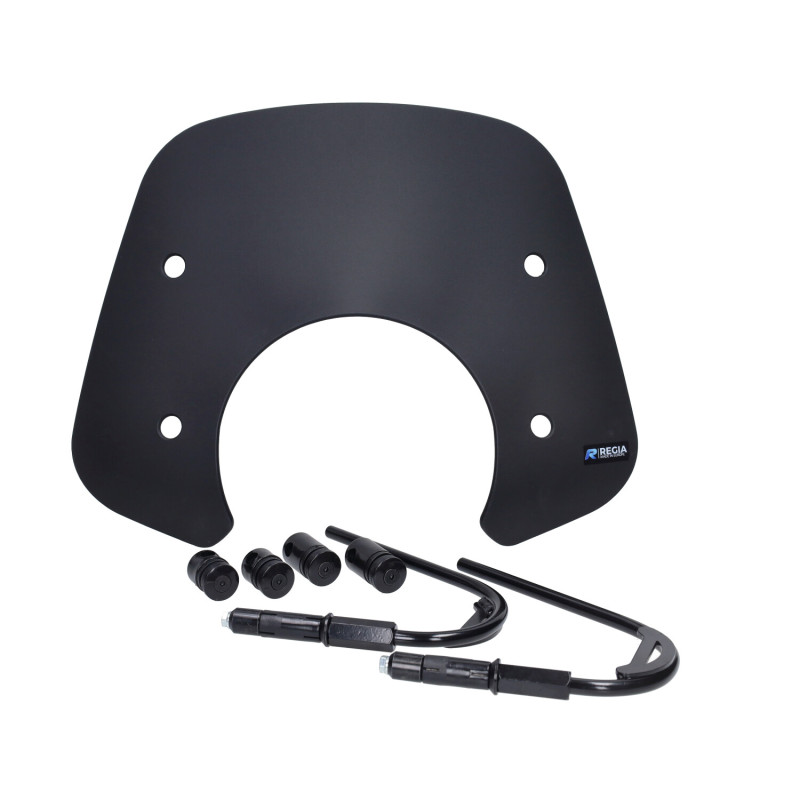 windshield Regia + mounting kit low low black matt vespa, gts 250cc, gts all models, gts super 300cc