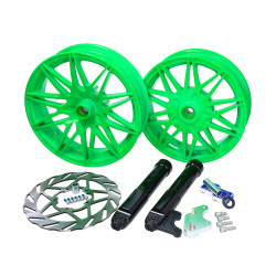 wheel set Fast Arrow Pro 11 and 12 inch wheel + oversized brake disc set green piaggio, zip 2t , zip 4t, zip2000