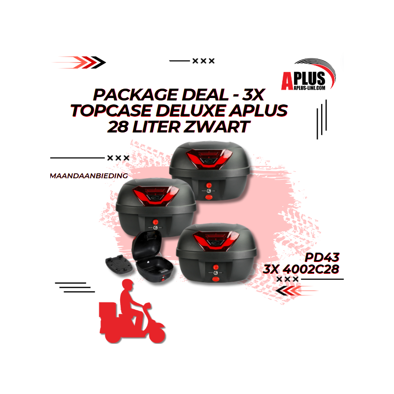 PACKAGE DEAL - 3X TOPCASE DELUXE APLUS 28 LITER ZWART (3X 4002C28)