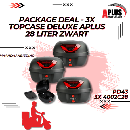 PACKAGE DEAL - 3X TOPCASE DELUXE APLUS 28 LITER ZWART (3X 4002C28)