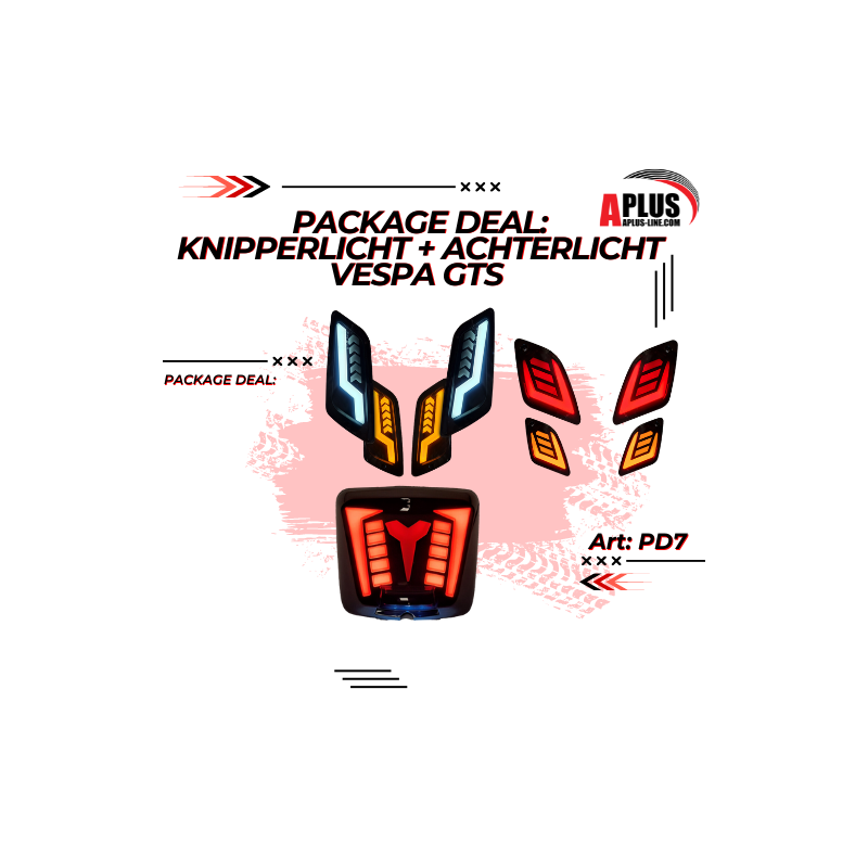PACKAGE DEAL - 1X KNIPPERLICHTSET MOVING DAGRIJ VOORZIJDE PASSEND OP VESPA GTS + 1X KNIPPERLICHTSET MOVING DAGRIJ ACHTERZIJDE PA