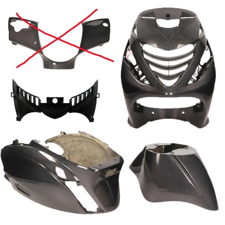 PLAATSET APLUS PASSEND OP PIAGGIO ZIP SP 5 DELIG PSYCHEDELIC ZWART/GRIJS (ZONDER STUURKAP)