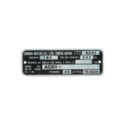 plate framenumber ac01 honda mb5