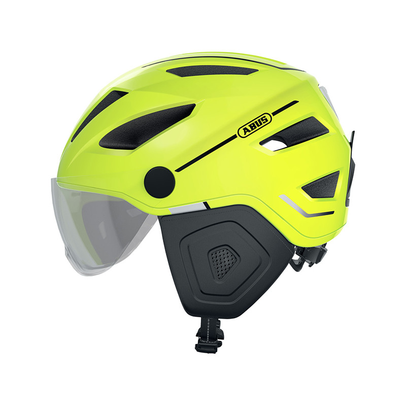 helm abus pedelec/snorfiets 2.0 met vizier led NTA-8776 keur urban L-XL 56/62 signal yellow
