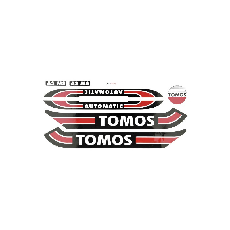 stickerset compleet zwart/rood/wit a3, standard, tomos 080010