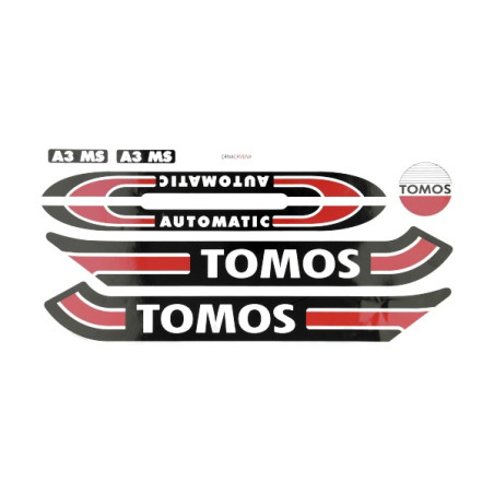 stickerset compleet zwart/rood/wit a3, standard, tomos 080010