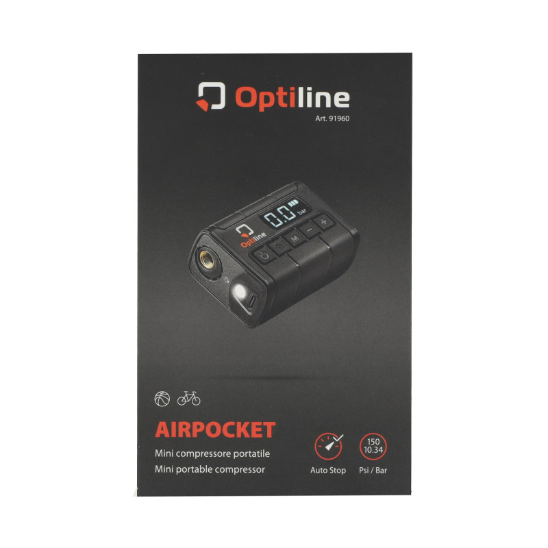 air compressor Optiline mini universal USB rechargeable - up to 10 bar black e-bike, fatbike 91960