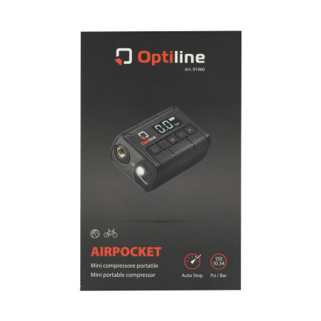 luchtcompressor optiline mini universeel USB oplaadbaar - tot 10 bar zwart e-bike, fatbike 91960
