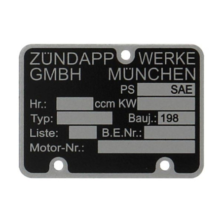 plate engine number 198..... zund mod. 540, zund nt mod. 529/530, zundapp